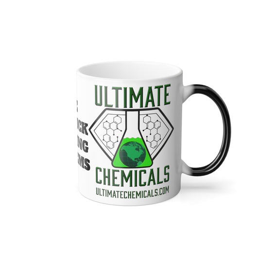 Ultimate Chemicals color-changing coffee mug, 11 oz, front view