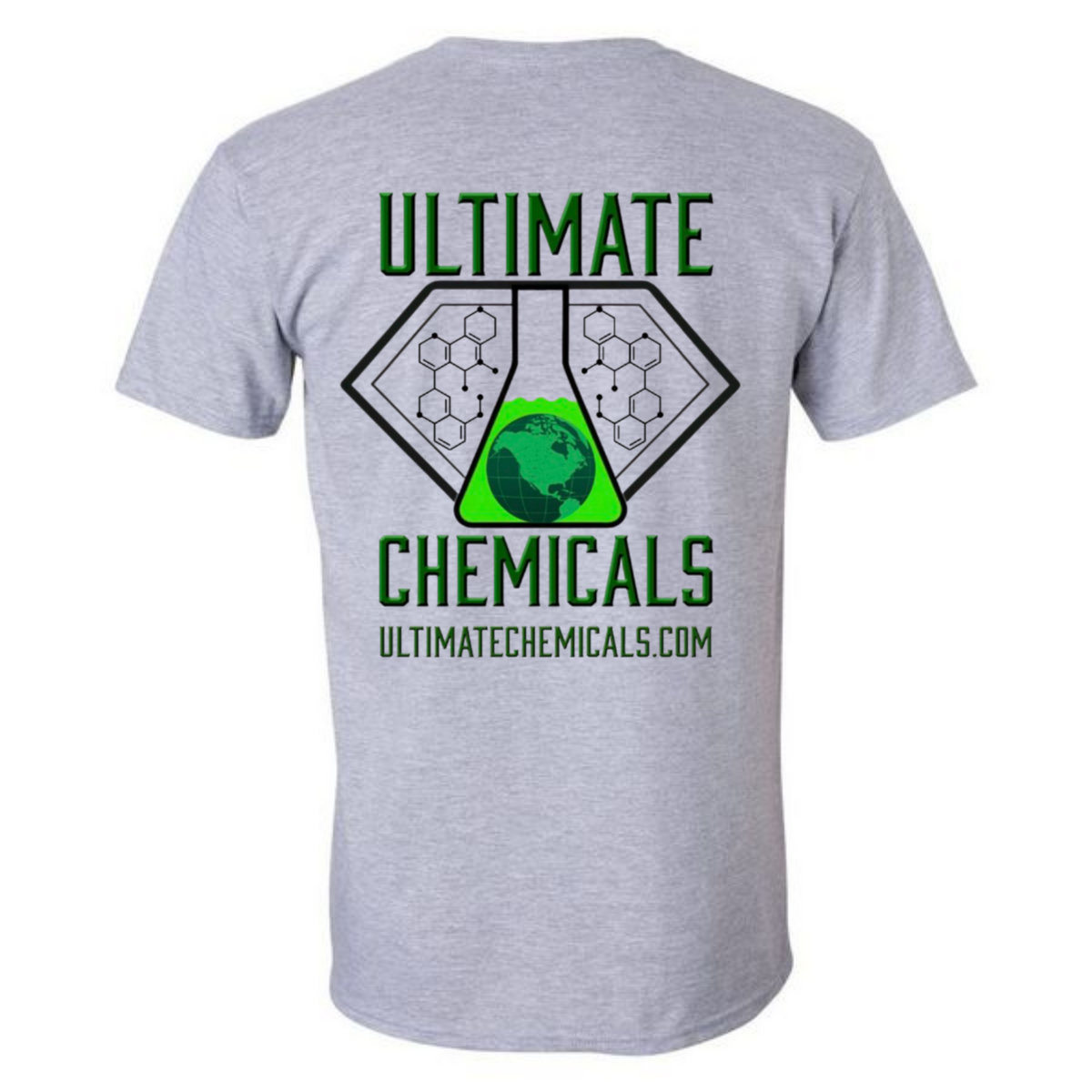 Sport gray Ultimate Chemicals logo T-shirt back view