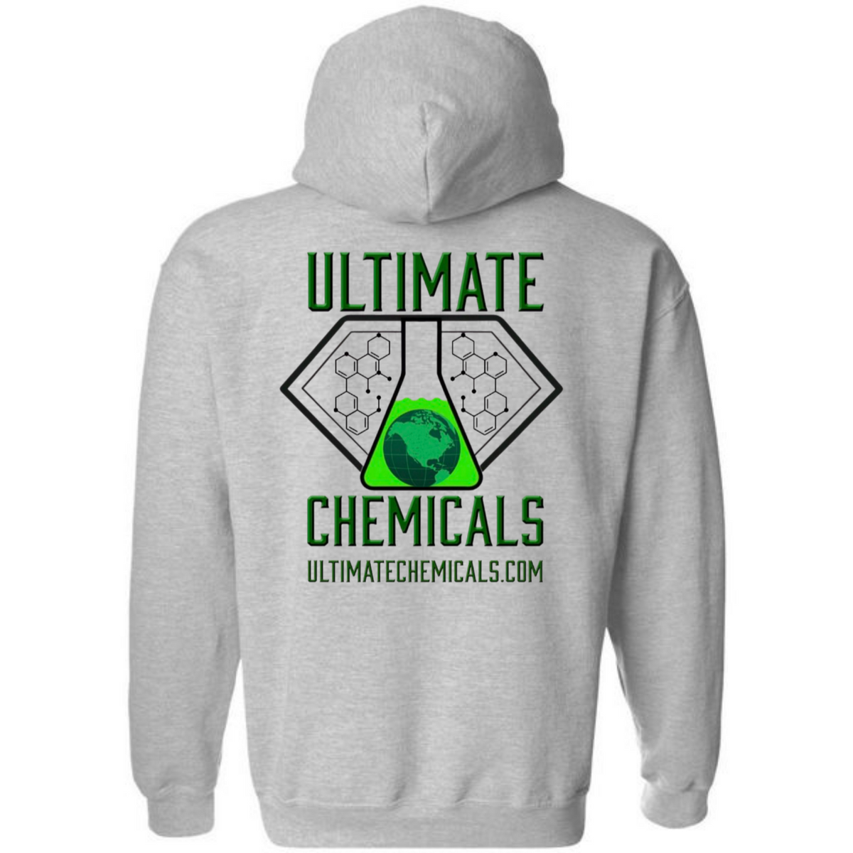 Sport gray Ultimate Chemicals classic-logo hoodie back view