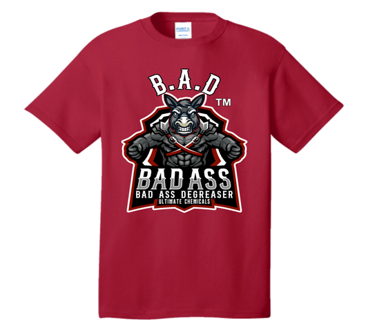Red BAD graphic T-shirt front view